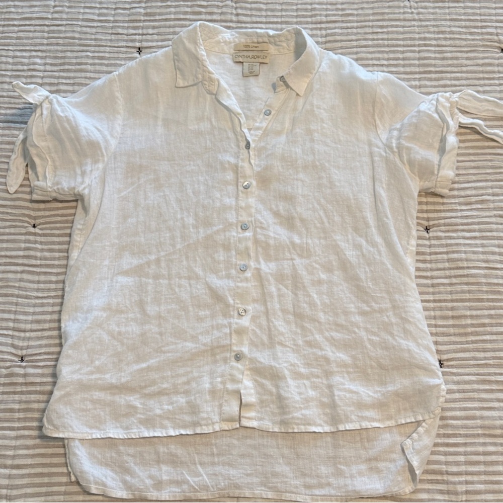 Cynthia Rowley White Linen Shell Button Shirt